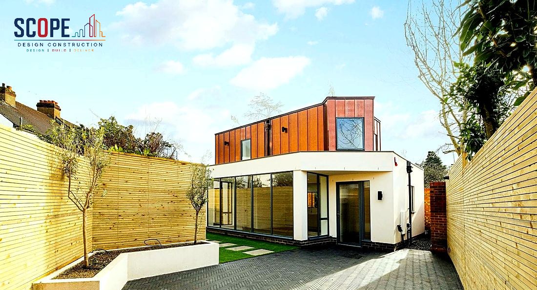 Contemporary extension with landscaped walled garden